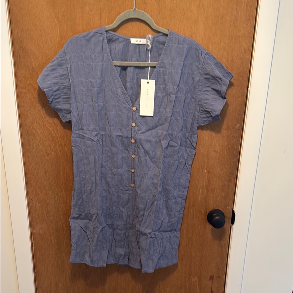 Women's Blue Button-Down Romper